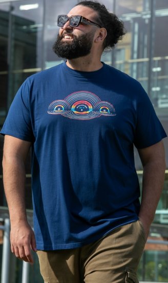 D555 Cheltenham Record With Reflection Printed T-shirt French Navy - Kratke Majice - Moške kratke majice za močnejše postave