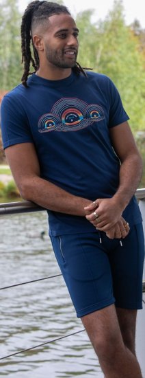 D555 Cheltenham Record With Reflection Printed T-shirt French Navy - Kratke Majice - Moške kratke majice za močnejše postave