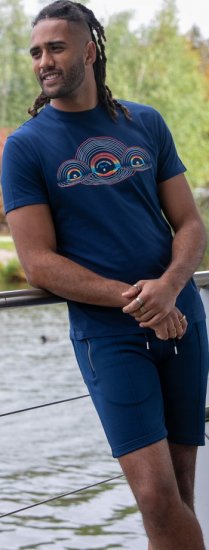 D555 Cheltenham Record With Reflection Printed T-shirt French Navy - Kratke Majice - Moške kratke majice za močnejše postave
