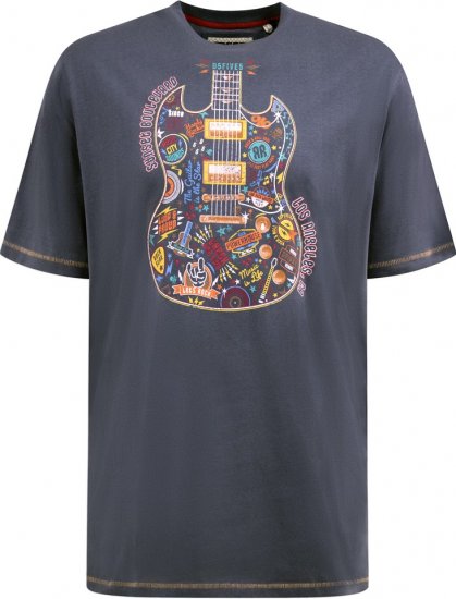 D555 Stockport Multi Coloured Guitar Printed T-Shirt Denim - Kratke Majice - Moške kratke majice za močnejše postave