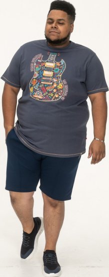 D555 Stockport Multi Coloured Guitar Printed T-Shirt Denim - Kratke Majice - Moške kratke majice za močnejše postave