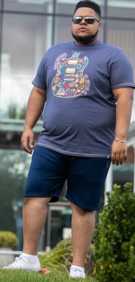 D555 Stockport Multi Coloured Guitar Printed T-Shirt Denim - Kratke Majice - Moške kratke majice za močnejše postave