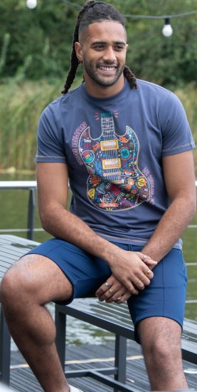 D555 Stockport Multi Coloured Guitar Printed T-Shirt Denim - Kratke Majice - Moške kratke majice za močnejše postave