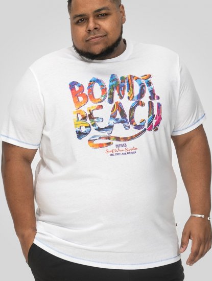 D555 SYDNEY Multi Coloured Bondi Beach Printed T-Shirt White - Kratke Majice - Moške kratke majice za močnejše postave