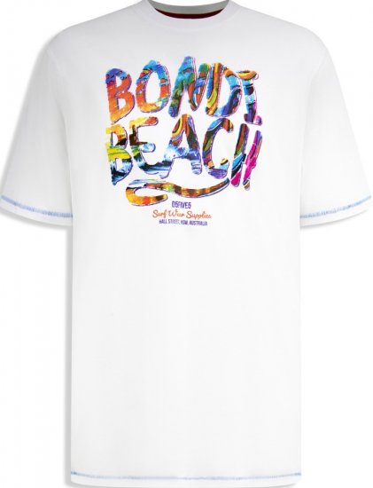 D555 SYDNEY Multi Coloured Bondi Beach Printed T-Shirt White - Kratke Majice - Moške kratke majice za močnejše postave