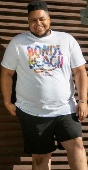 D555 SYDNEY Multi Coloured Bondi Beach Printed T-Shirt White - Kratke Majice - Moške kratke majice za močnejše postave