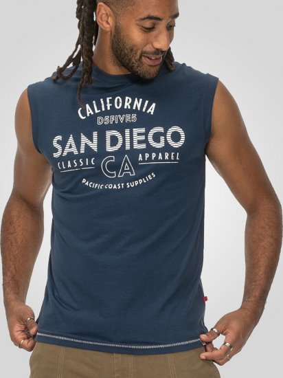 D555 Havant San Diego Printed Sleeveless T-Shirt French Navy - Kratke Majice - Moške kratke majice za močnejše postave