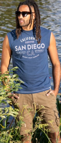 D555 Havant San Diego Printed Sleeveless T-Shirt French Navy - Kratke Majice - Moške kratke majice za močnejše postave