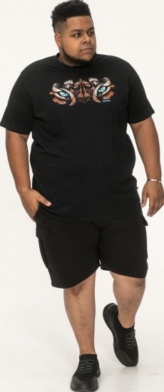D555 Leamington Tiger Eyes Printed Crew Neck T-shirt Black - Kratke Majice - Moške kratke majice za močnejše postave