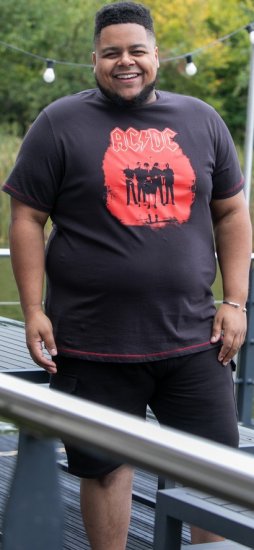 D555 Uxbridge Official ACDC Band Printed Crew Neck T-Shirt Washed Black - Kratke Majice - Moške kratke majice za močnejše postave