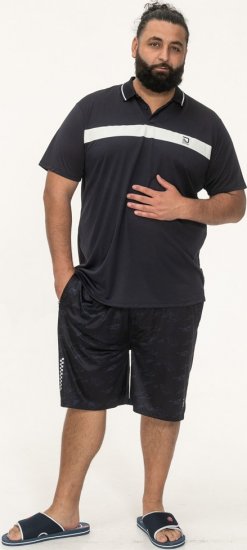 D555 Hinckley Stretch Polo With Contrast Tipping Collar Navy - Polo majice - Moške Polo Majice za Močnejše Postave