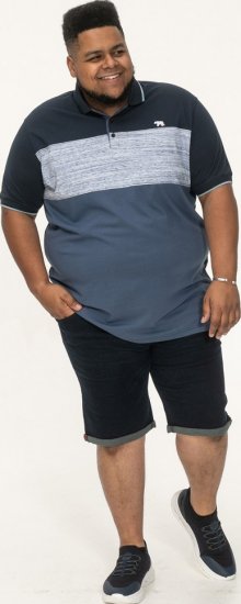 D555 Leeds Cut And Sew Polo With Jacquard Collar And Cuffs Navy - Polo majice - Moške Polo Majice za Močnejše Postave