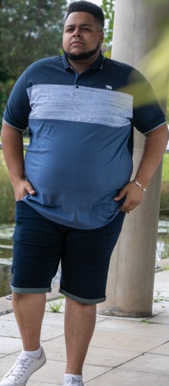 D555 Leeds Cut And Sew Polo With Jacquard Collar And Cuffs Navy - Polo majice - Moške Polo Majice za Močnejše Postave