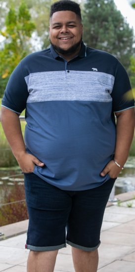 D555 Leeds Cut And Sew Polo With Jacquard Collar And Cuffs Navy - Polo majice - Moške Polo Majice za Močnejše Postave