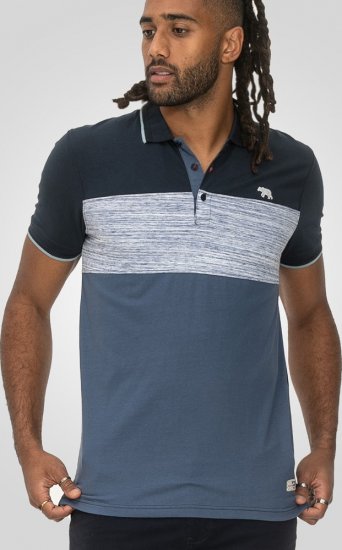 D555 Leeds Cut And Sew Polo With Jacquard Collar And Cuffs Navy - Polo majice - Moške Polo Majice za Močnejše Postave