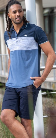 D555 Leeds Cut And Sew Polo With Jacquard Collar And Cuffs Navy - Polo majice - Moške Polo Majice za Močnejše Postave