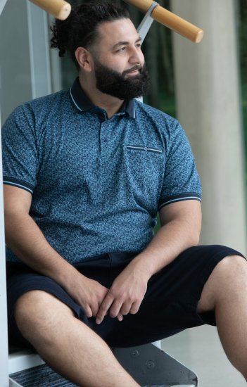 D555 Woolwich AOP Polo Shirt With Ribbed Collar Blue - Polo majice - Moške Polo Majice za Močnejše Postave