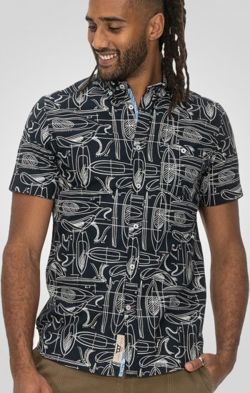 D555 Worthing Surf AOP Short Sleeve Button Down Collar Shirt Navy - Srajce - Moške srajce za Močnejše Postave