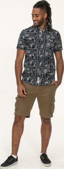 D555 Worthing Surf AOP Short Sleeve Button Down Collar Shirt Navy - Srajce - Moške srajce za Močnejše Postave