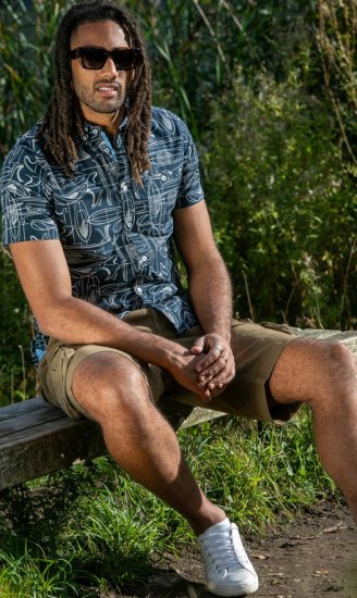 D555 Worthing Surf AOP Short Sleeve Button Down Collar Shirt Navy - Srajce - Moške srajce za Močnejše Postave