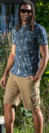 D555 Worthing Surf AOP Short Sleeve Button Down Collar Shirt Navy - Srajce - Moške srajce za Močnejše Postave