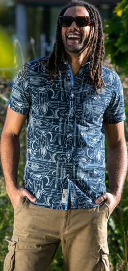 D555 Worthing Surf AOP Short Sleeve Button Down Collar Shirt Navy - Srajce - Moške srajce za Močnejše Postave