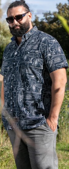 D555 Worthing Surf AOP Short Sleeve Button Down Collar Shirt Navy - Srajce - Moške srajce za Močnejše Postave