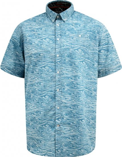 D555 Torquay AOP Short Sleeve Button Down Collar Shirt Blue Wave - Srajce - Moške srajce za Močnejše Postave