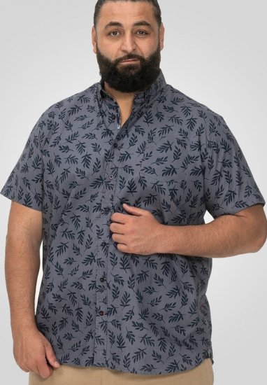 D555 Kettering Hawaiian Leaf AOP Short Sleeve Button Down Collar Shirt Denim - Srajce - Moške srajce za Močnejše Postave