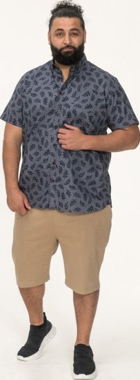 D555 Kettering Hawaiian Leaf AOP Short Sleeve Button Down Collar Shirt Denim - Srajce - Moške srajce za Močnejše Postave
