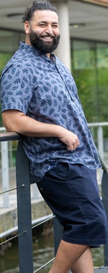 D555 Kettering Hawaiian Leaf AOP Short Sleeve Button Down Collar Shirt Denim - Srajce - Moške srajce za Močnejše Postave
