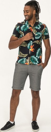 D555 Selby Hawaiian AOP Short Sleeve Revere Collar Shirt Black - Srajce - Moške srajce za Močnejše Postave