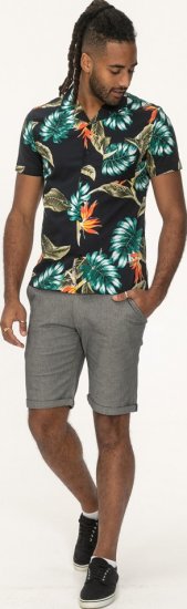 D555 Selby Hawaiian AOP Short Sleeve Revere Collar Shirt Black - Srajce - Moške srajce za Močnejše Postave