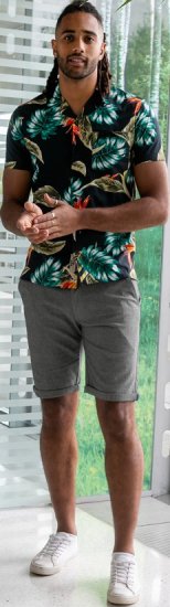 D555 Selby Hawaiian AOP Short Sleeve Revere Collar Shirt Black - Srajce - Moške srajce za Močnejše Postave