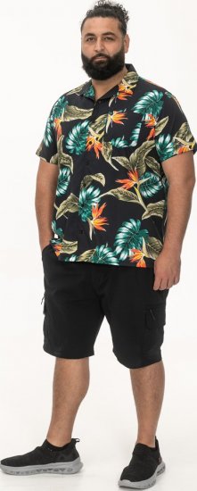 D555 Selby Hawaiian AOP Short Sleeve Revere Collar Shirt Black - Srajce - Moške srajce za Močnejše Postave