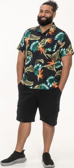 D555 Selby Hawaiian AOP Short Sleeve Revere Collar Shirt Black - Srajce - Moške srajce za Močnejše Postave