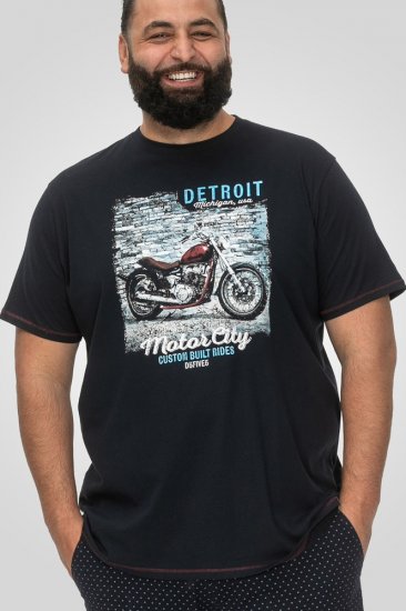D555 Knowle Detroit Motor Bike Printed Crew Neck T-Shirt Navy - Kratke Majice - Moške kratke majice za močnejše postave