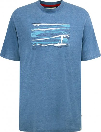 D555 Cardiff Surfer And Waves Printed Crew Neck T-shirt Denim Marl - Kratke Majice - Moške kratke majice za močnejše postave