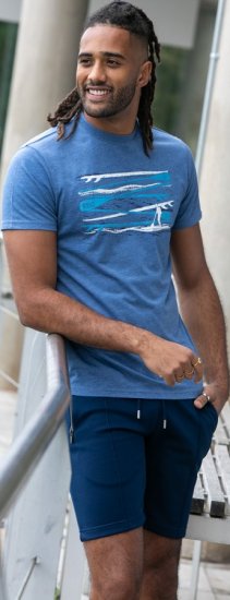 D555 Cardiff Surfer And Waves Printed Crew Neck T-shirt Denim Marl - Kratke Majice - Moške kratke majice za močnejše postave