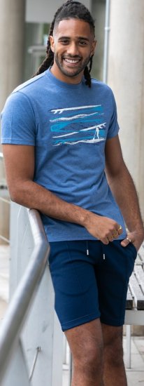 D555 Cardiff Surfer And Waves Printed Crew Neck T-shirt Denim Marl - Kratke Majice - Moške kratke majice za močnejše postave