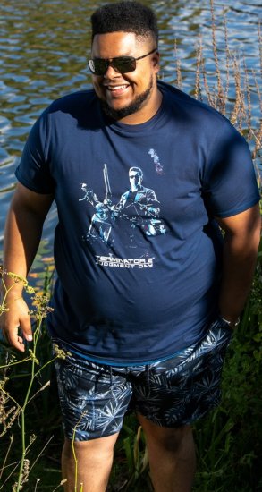D555 Cameron Official Terminator Printed Crew Neck T-Shirt Dark Navy - Kratke Majice - Moške kratke majice za močnejše postave
