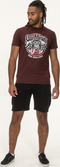 D555 Loughborough Official Gas Monkey Crew Neck T-Shirt Burgundy Black Twist - Kratke Majice - Moške kratke majice za močnejše postave