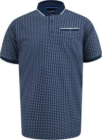 D555 Coventry AOP Polo Shirt Jacquard Collar & Ribbed Cuffs Navy - Polo majice - Moške Polo Majice za Močnejše Postave