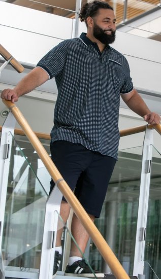 D555 Coventry AOP Polo Shirt Jacquard Collar & Ribbed Cuffs Navy - Polo majice - Moške Polo Majice za Močnejše Postave