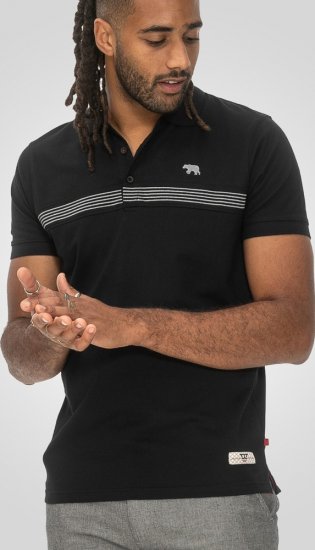 D555 Stafford Cut And Sew Embroidery Stripe Short Sleeve Polo Black - Polo majice - Moške Polo Majice za Močnejše Postave