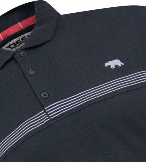 D555 Stafford Cut And Sew Embroidery Stripe Short Sleeve Polo Black - Polo majice - Moške Polo Majice za Močnejše Postave