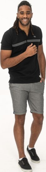 D555 Stafford Cut And Sew Embroidery Stripe Short Sleeve Polo Black - Polo majice - Moške Polo Majice za Močnejše Postave