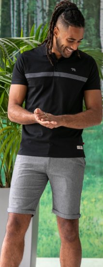 D555 Stafford Cut And Sew Embroidery Stripe Short Sleeve Polo Black - Polo majice - Moške Polo Majice za Močnejše Postave