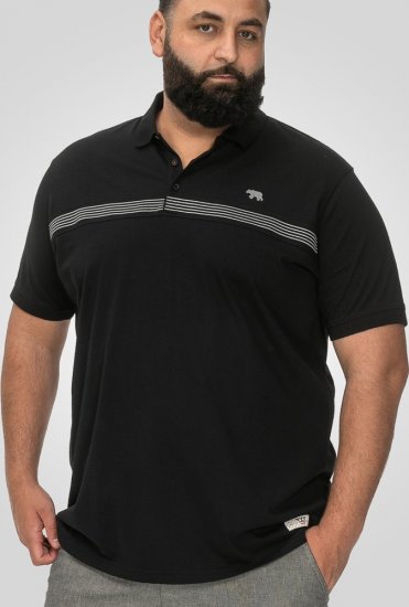 D555 Stafford Cut And Sew Embroidery Stripe Short Sleeve Polo Black - Polo majice - Moške Polo Majice za Močnejše Postave