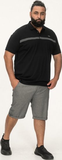 D555 Stafford Cut And Sew Embroidery Stripe Short Sleeve Polo Black - Polo majice - Moške Polo Majice za Močnejše Postave